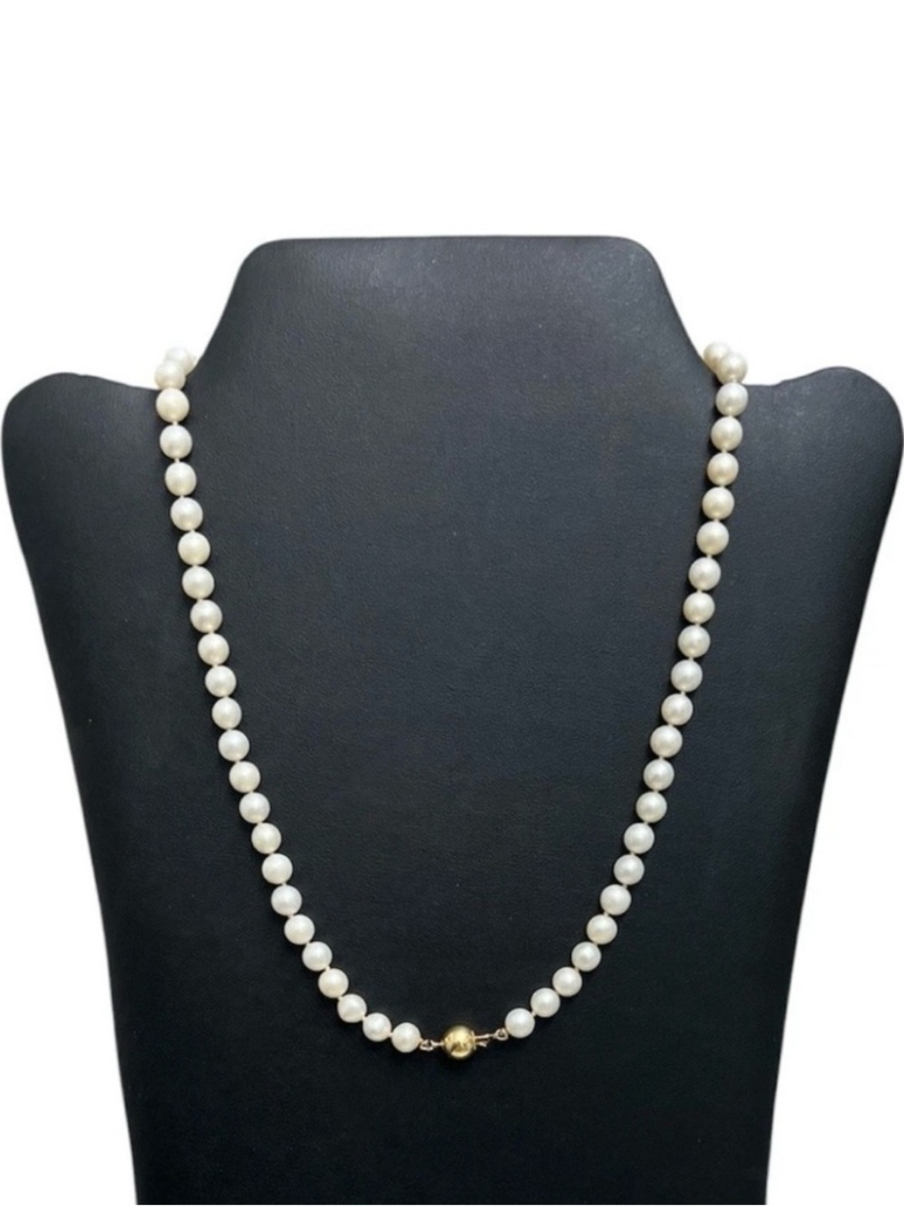 Classic 14K Gold Ball Clasp Cultured Pearl Necklace 18" Silk Knotted 6.5mm
